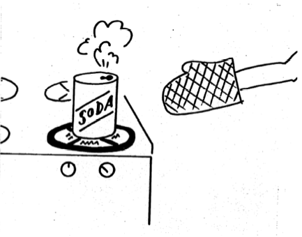 Drawing of soda can on top of stove heating up