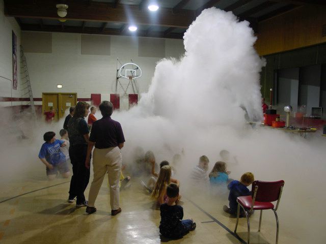 Students watching a cloud being made.