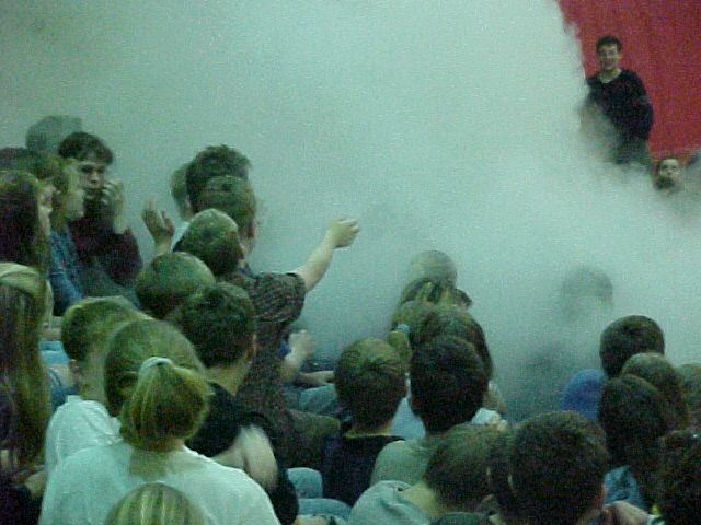 Students playing in a nitrogen cloud.