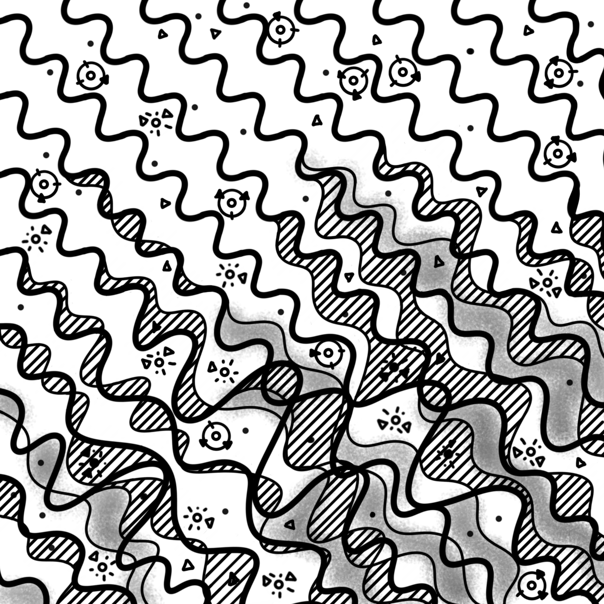 A black & white illustration representing coherence.